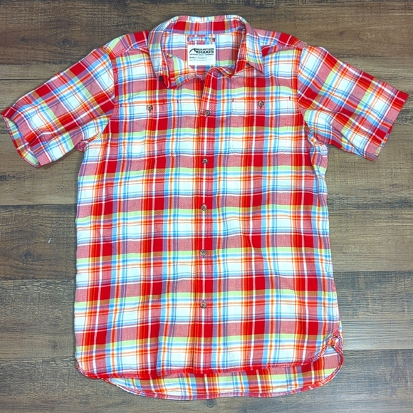 MOUNTAIN KHAKIS Classic Fit Button Up Shirt - Red and White Plaid Size Medium - Picture 1 of 10